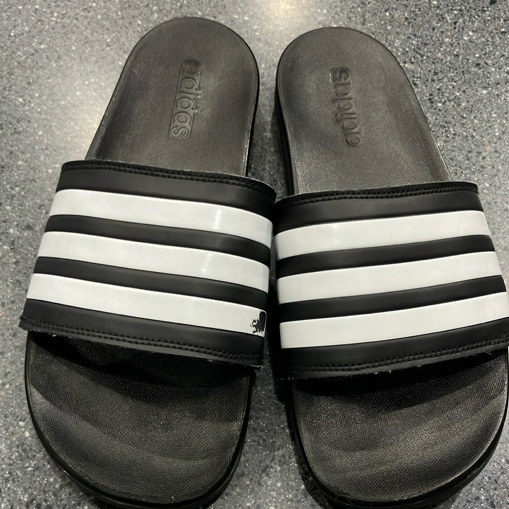 Adidas Striped Black and White Slides